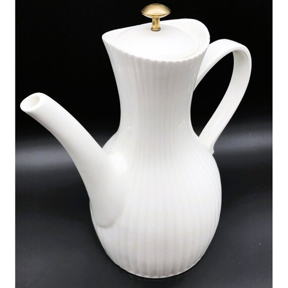 Ernest Sohn Mid Century Ribbed White Carafe Coffee Pot MCM USA Hall Collectible - Picture 3 of 10